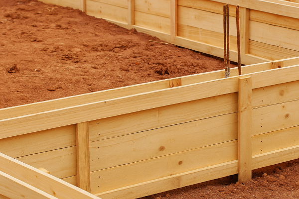 Caixaria de pinus em obra