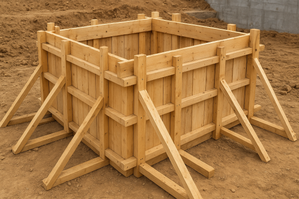 Caixaria de pinus em obra